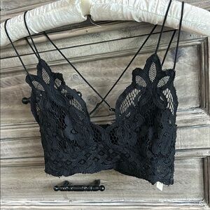 Free People Black Lace Bralette with Crisscross Detail Size S